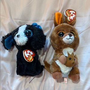 Ty Beanie Boos Black Dog and Brown Kangaroo Plush Set